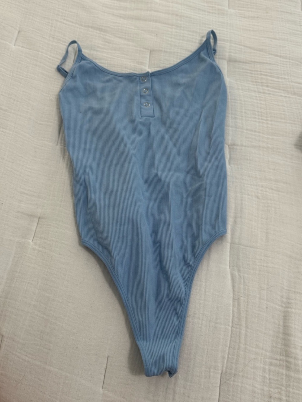 Divided Light Blue Ribbed Button-Front Bodysuit